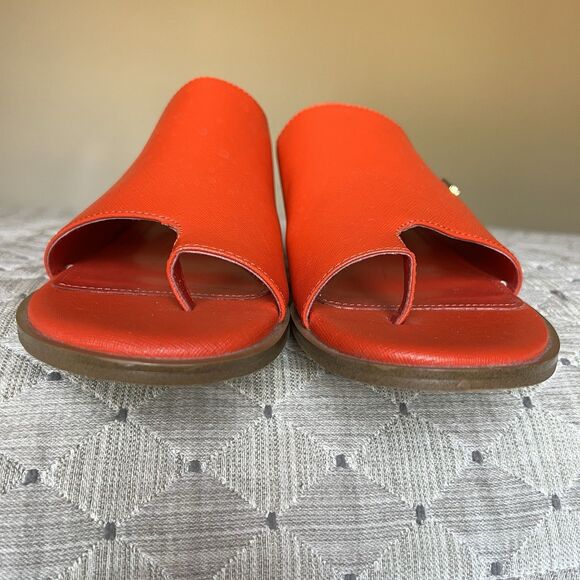 DKNY Daz Red Orange Leather Slide Sandals Women 9 M Toe Loop Casual Resort - Picture 10 of 16